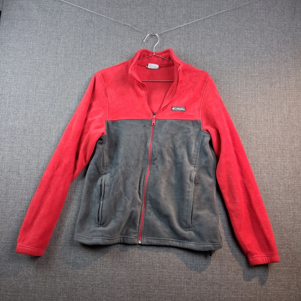 Columbia Fleece Jacket Mens Red Charcoal Grey Colorblock Full Zip 0757